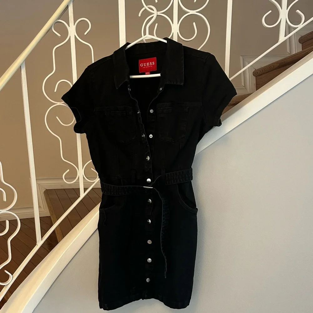 Guess Black Button Down Denim Dress Size M - Picture 3 of 6